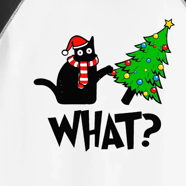 Funny Black Cat Gift Pushing Christmas Tree Over Cat What Toddler Fine Jersey T-Shirt