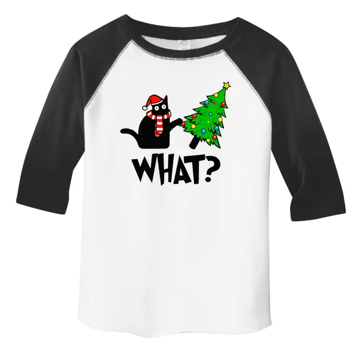 Funny Black Cat Gift Pushing Christmas Tree Over Cat What Toddler Fine Jersey T-Shirt