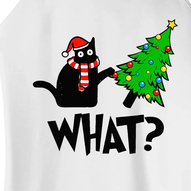 Funny Black Cat Gift Pushing Christmas Tree Over Cat What Women’s Perfect Tri Rocker Tank