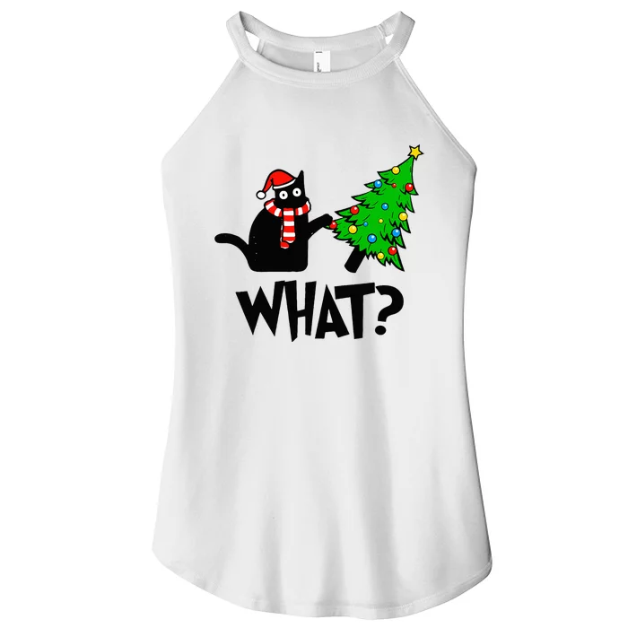 Funny Black Cat Gift Pushing Christmas Tree Over Cat What Women’s Perfect Tri Rocker Tank