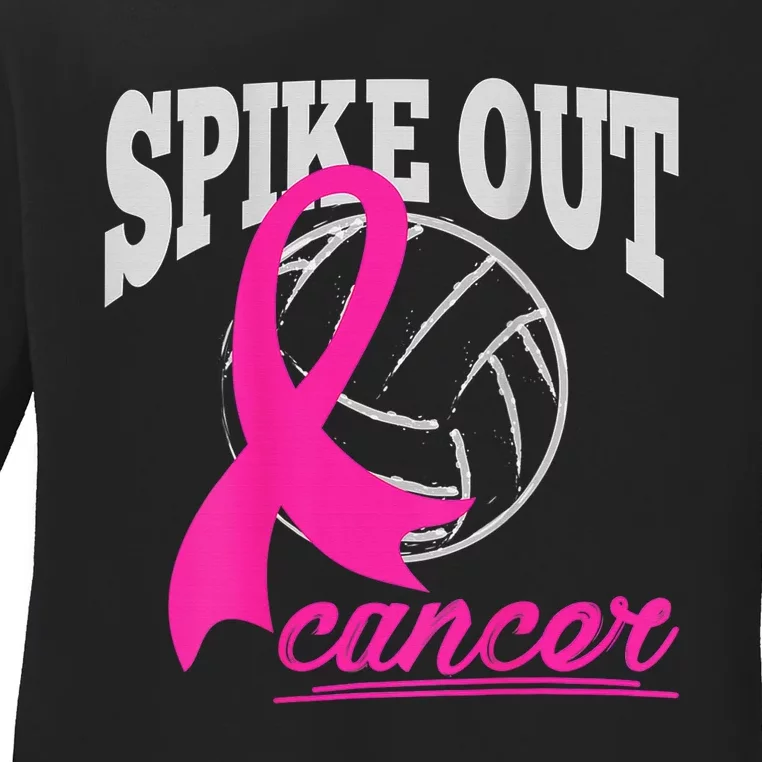 Fight Breast Cancer Volleyball Pink Ribbon Awareness Ladies Long Sleeve Shirt