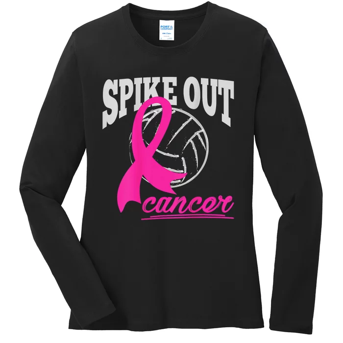 Fight Breast Cancer Volleyball Pink Ribbon Awareness Ladies Long Sleeve Shirt