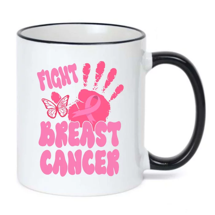 Fight Breast Cancer Handprint Ribbon Black Color Changing Mug