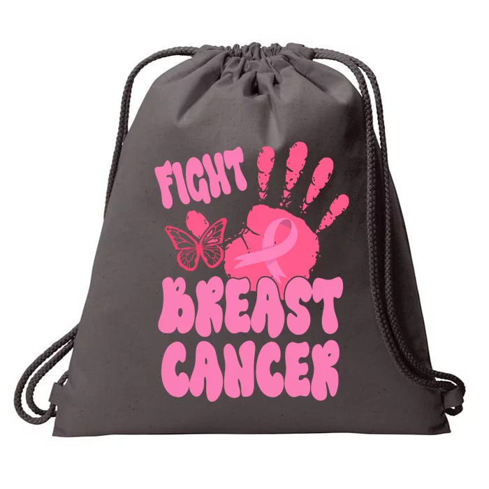 Fight Breast Cancer Handprint Ribbon Drawstring Bag