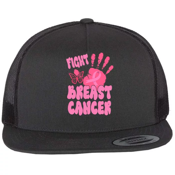 Fight Breast Cancer Handprint Ribbon Flat Bill Trucker Hat