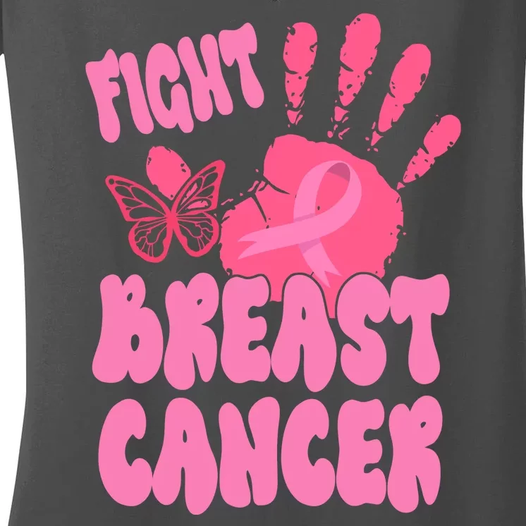 Fight Breast Cancer Handprint Ribbon Women's V-Neck T-Shirt