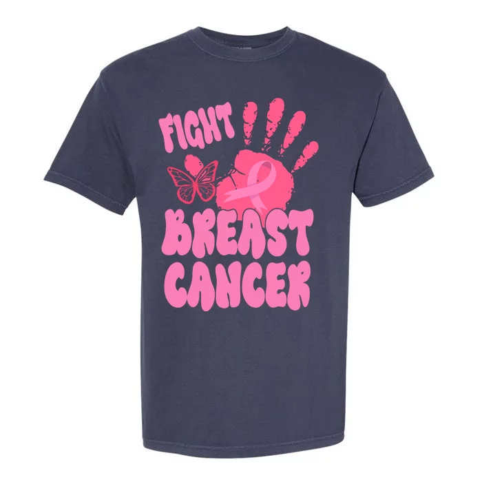 Fight Breast Cancer Handprint Ribbon Garment-Dyed Heavyweight T-Shirt