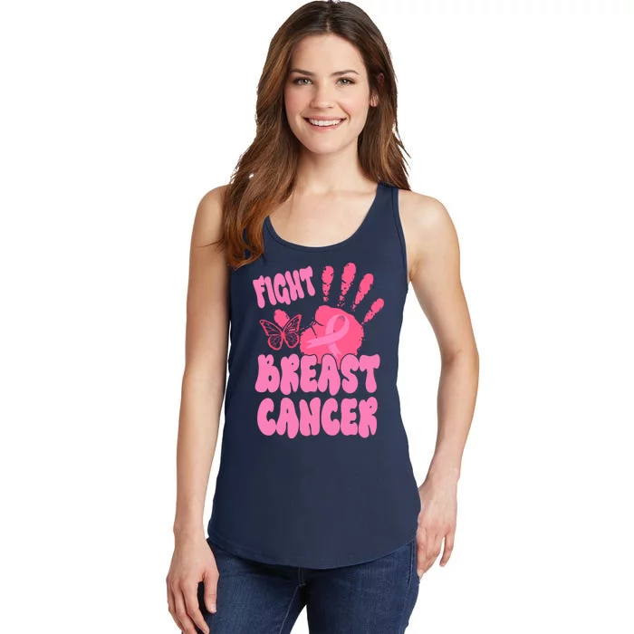 Fight Breast Cancer Handprint Ribbon Ladies Essential Tank