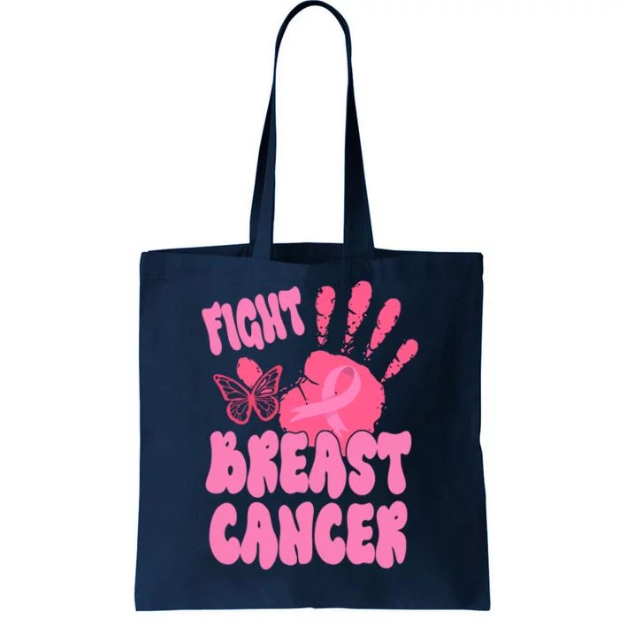 Fight Breast Cancer Handprint Ribbon Tote Bag