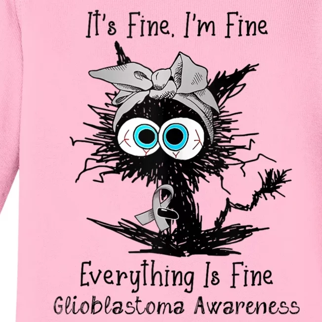 Funny Black Cat Its Fine IM Fine Glioblastoma Awareness Baby Long Sleeve Bodysuit