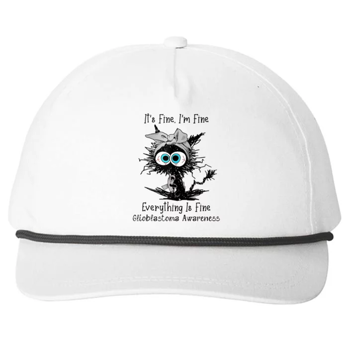 Funny Black Cat Its Fine IM Fine Glioblastoma Awareness Snapback Five-Panel Rope Hat