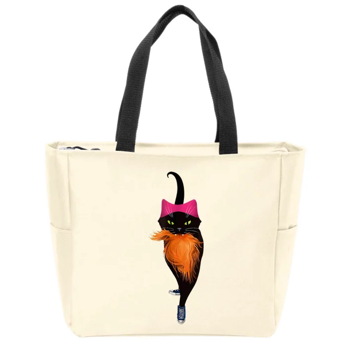 Funny Black Cat Lady With Chucks Trump Hair Vote Kamala 2024 Zip Tote Bag