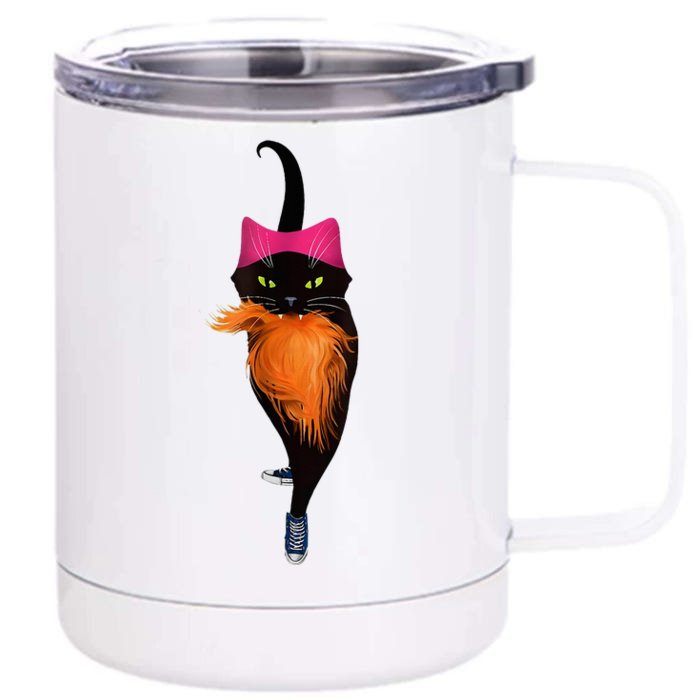 Funny Black Cat Lady With Chucks Trump Hair Vote Kamala 2024 Front & Back 12oz Stainless Steel Tumbler Cup