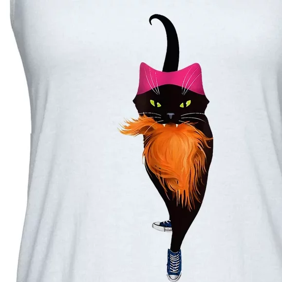 Funny Black Cat Lady With Chucks Trump Hair Vote Kamala 2024 Ladies Essential Flowy Tank