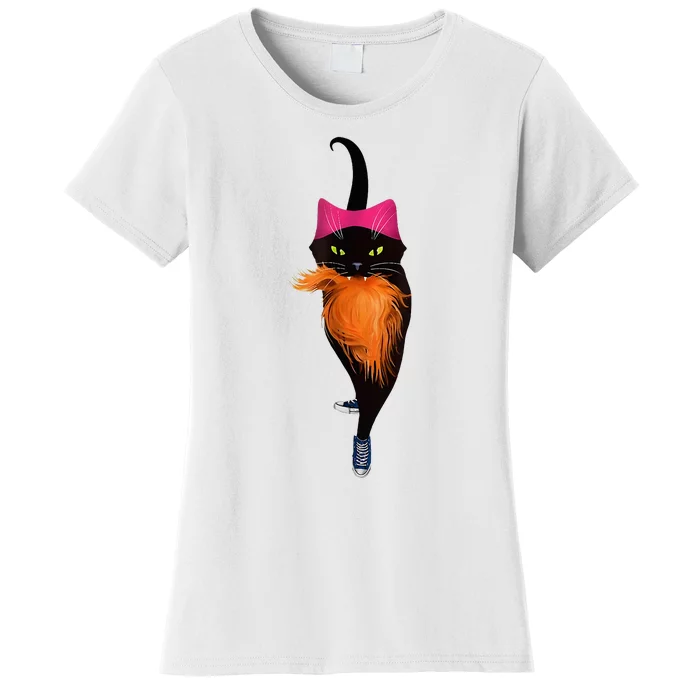 Funny Black Cat Lady With Chucks Trump Hair Vote Kamala 2024 Women's T-Shirt