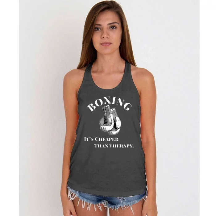 Funny Boxing Cheaper Than Therapy Women's Knotted Racerback Tank