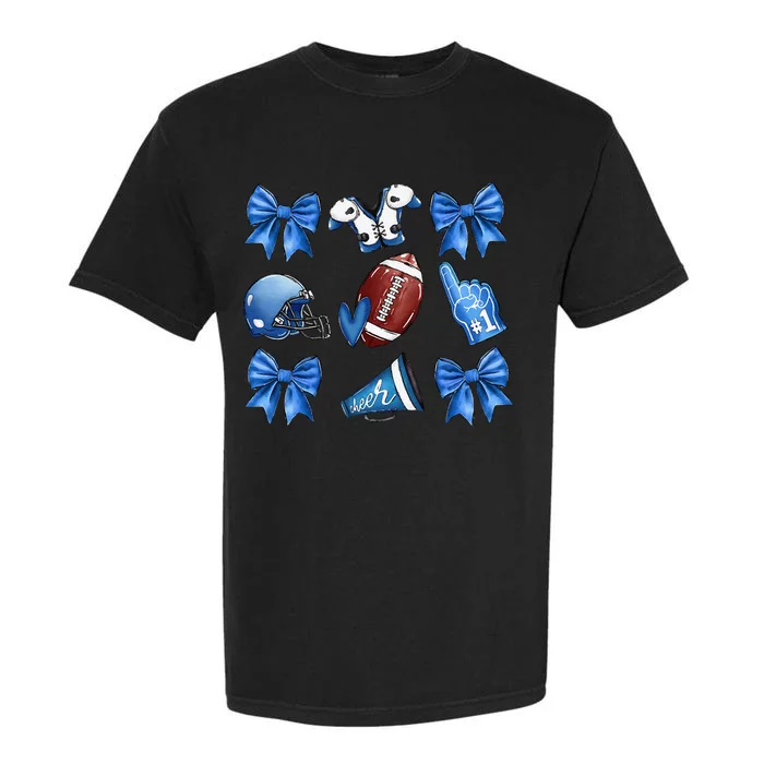 Funny Blue Cheer Football Game Day Coquette Bow Touchdown Gift Garment-Dyed Heavyweight T-Shirt