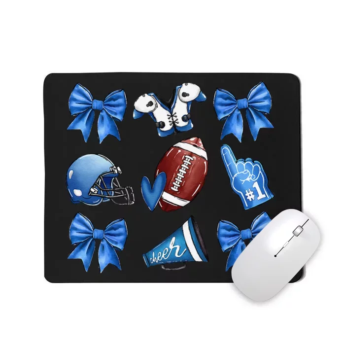 Funny Blue Cheer Football Game Day Coquette Bow Touchdown Gift Mousepad