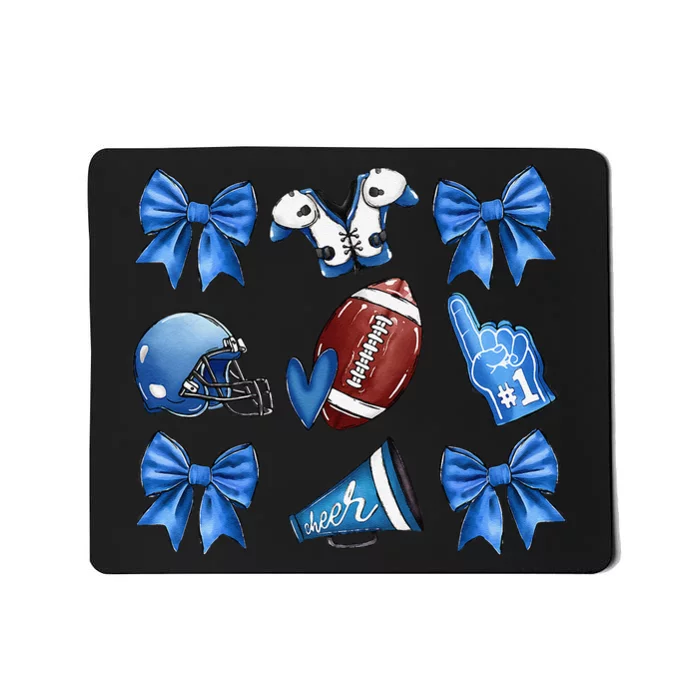 Funny Blue Cheer Football Game Day Coquette Bow Touchdown Gift Mousepad