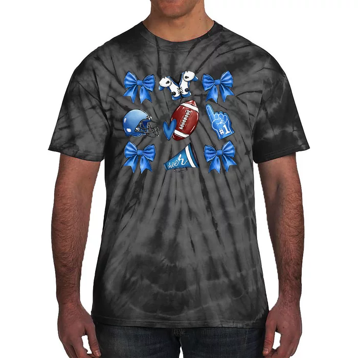 Funny Blue Cheer Football Game Day Coquette Bow Touchdown Gift Tie-Dye T-Shirt