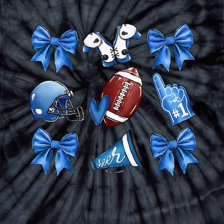 Funny Blue Cheer Football Game Day Coquette Bow Touchdown Gift Tie-Dye T-Shirt