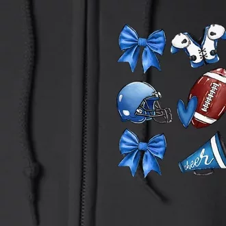 Funny Blue Cheer Football Game Day Coquette Bow Touchdown Gift Full Zip Hoodie