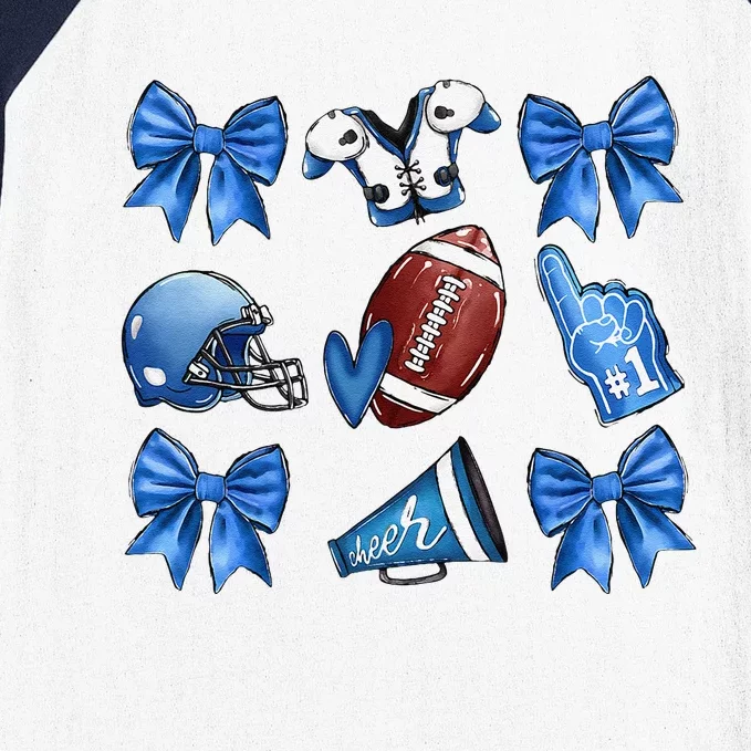 Funny Blue Cheer Football Game Day Coquette Bow Touchdown Gift Baseball Sleeve Shirt