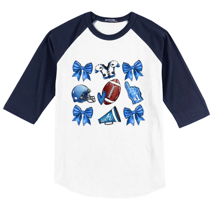 Funny Blue Cheer Football Game Day Coquette Bow Touchdown Gift Baseball Sleeve Shirt