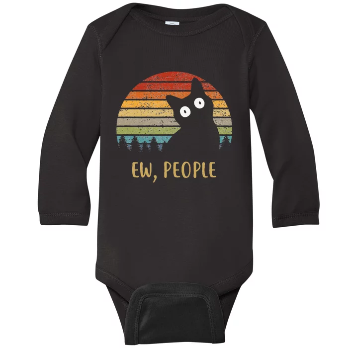 Funny Black Cat Shirt Ew, People Cat Baby Long Sleeve Bodysuit