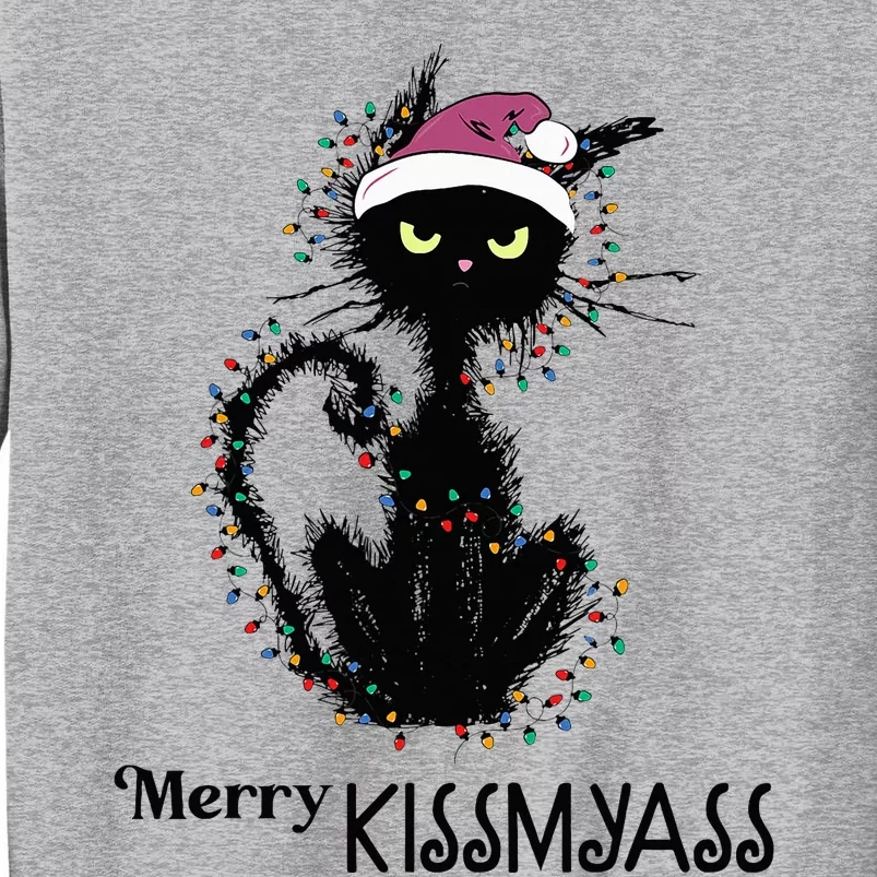 Funny Black Cat Merry Kissmyass Xmas Pajamas Chritsmas Tall Sweatshirt