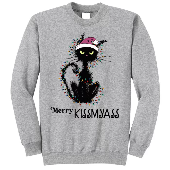 Funny Black Cat Merry Kissmyass Xmas Pajamas Chritsmas Tall Sweatshirt