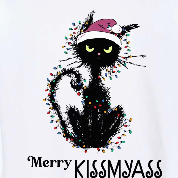 Funny Black Cat Merry Kissmyass Xmas Pajamas Chritsmas Garment-Dyed Sweatshirt