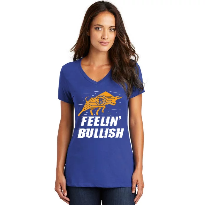 Feelin Bullish Cryptocurrency Blockchain Trader Crypto Gift Women's V-Neck T-Shirt