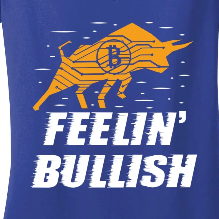 Feelin Bullish Cryptocurrency Blockchain Trader Crypto Gift Women's V-Neck T-Shirt