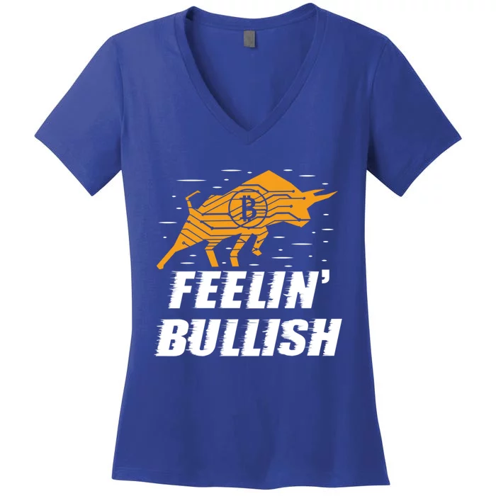 Feelin Bullish Cryptocurrency Blockchain Trader Crypto Gift Women's V-Neck T-Shirt