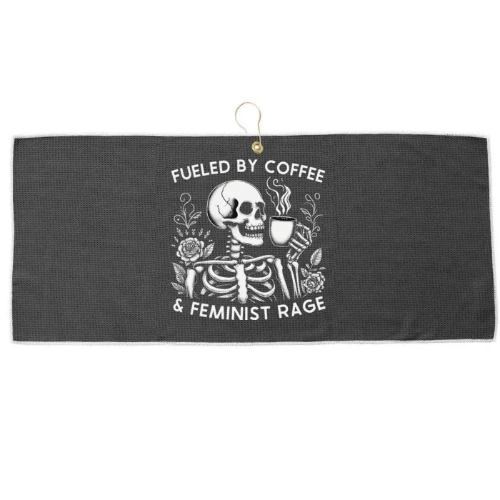 Fueled By Coffee & Feminist Rage Feminism Coffee Lovers Large Microfiber Waffle Golf Towel