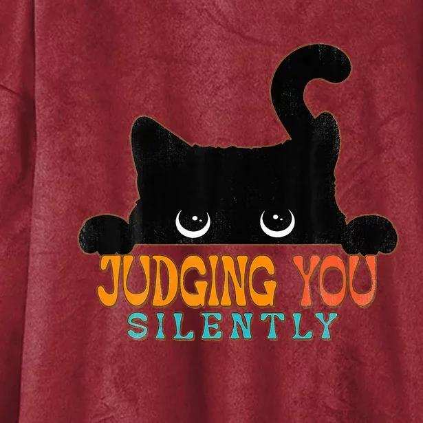 Funny Black Cat Judging You Silently Sarcastic Cat Hooded Wearable Blanket