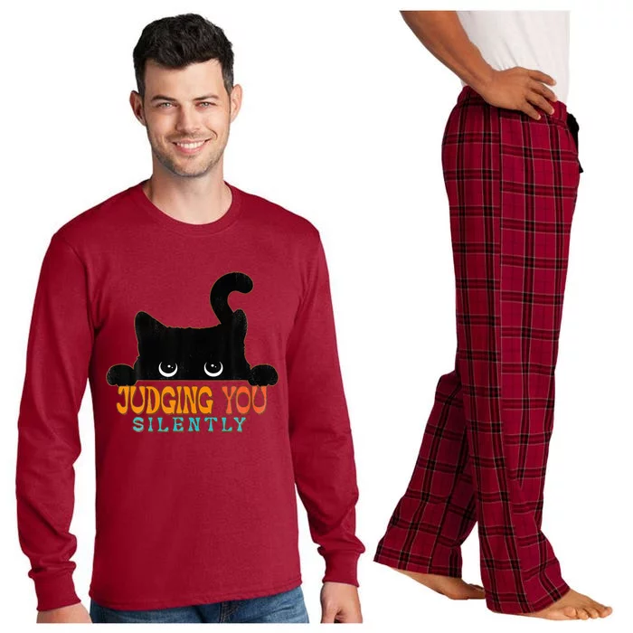 Funny Black Cat Judging You Silently Sarcastic Cat Long Sleeve Pajama Set