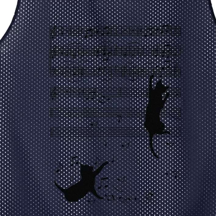 Funny Black Cat Climbing Playing Sheet Music Note Gift Idea Mesh Reversible Basketball Jersey Tank