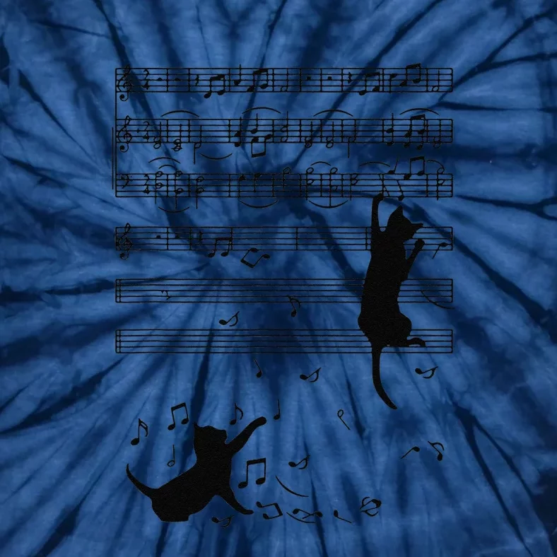 Funny Black Cat Climbing Playing Sheet Music Note Gift Idea Tie-Dye T-Shirt