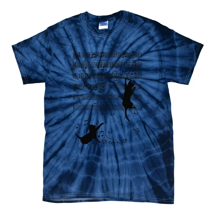 Funny Black Cat Climbing Playing Sheet Music Note Gift Idea Tie-Dye T-Shirt