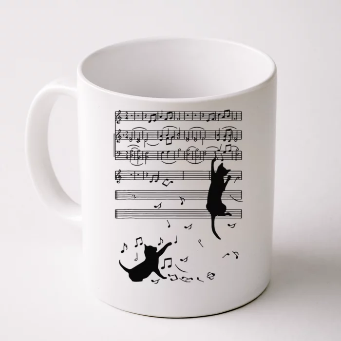 Funny Black Cat Climbing Playing Sheet Music Note Gift Idea Front & Back Coffee Mug