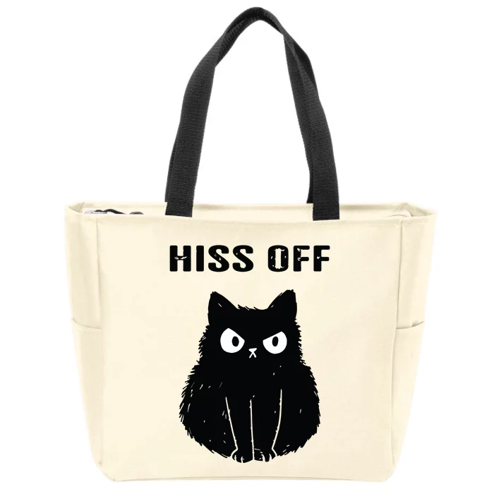 Funny Black Cat Hiss Off Meow Cat Zip Tote Bag