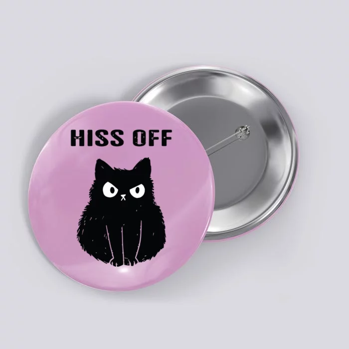 Funny Black Cat Hiss Off Meow Cat Button