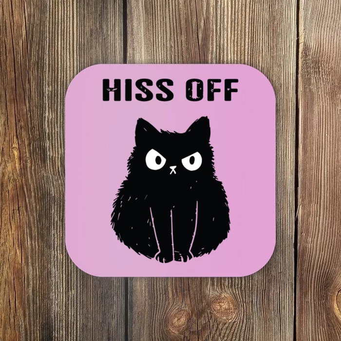 Funny Black Cat Hiss Off Meow Cat Coaster