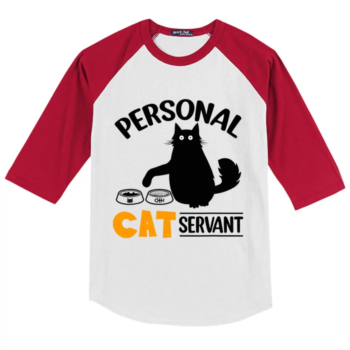 Funny Black Cat Personal Cat Servant Kids Colorblock Raglan Jersey