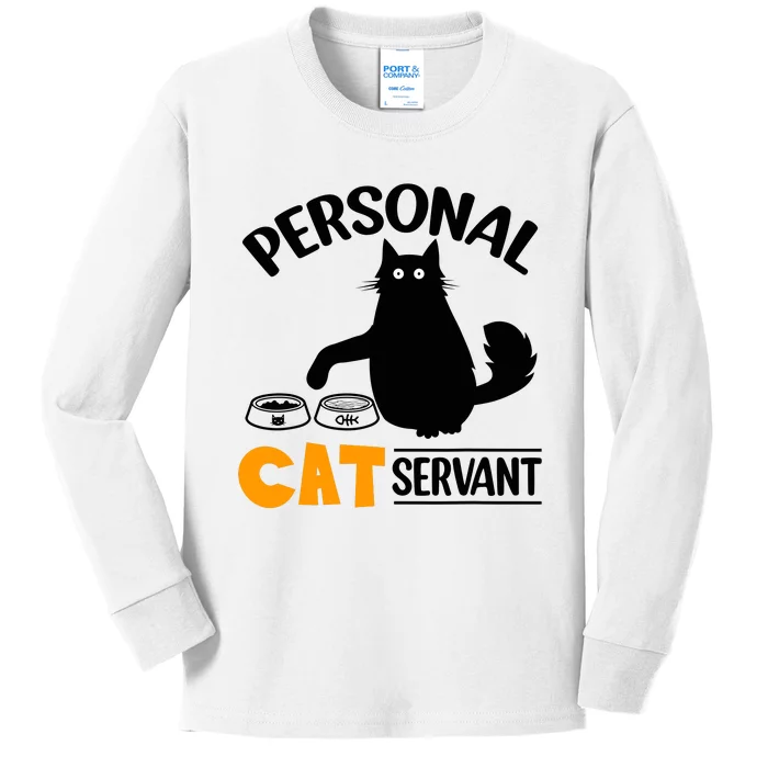 Funny Black Cat Personal Cat Servant Kids Long Sleeve Shirt