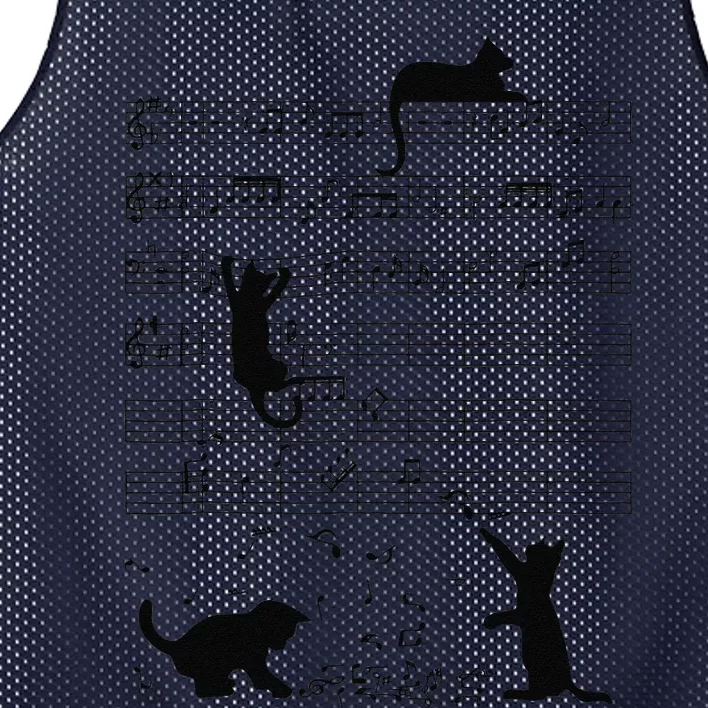 Funny Black Cat Climbing Playing Sheet Music Note Lover Cat Mesh Reversible Basketball Jersey Tank