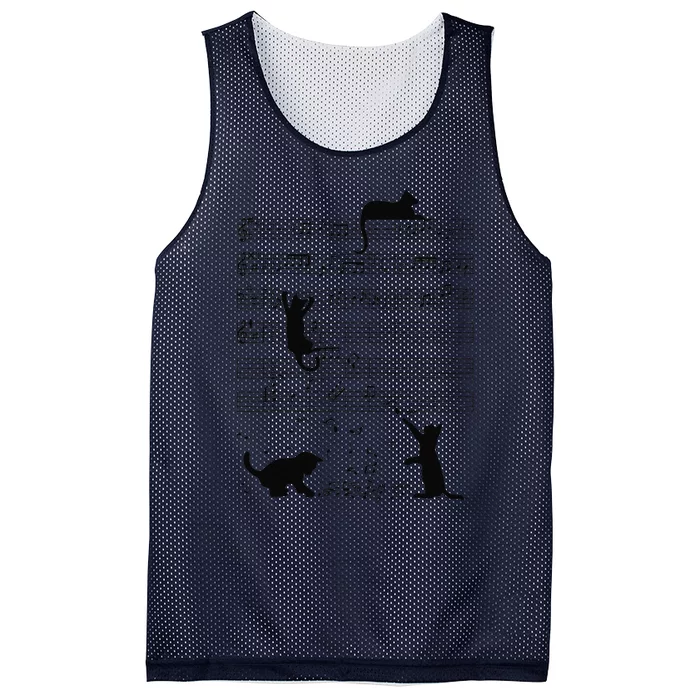 Funny Black Cat Climbing Playing Sheet Music Note Lover Cat Mesh Reversible Basketball Jersey Tank