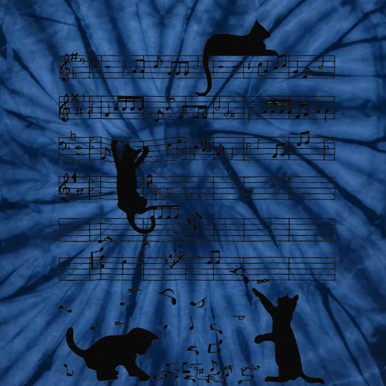 Funny Black Cat Climbing Playing Sheet Music Note Lover Cat Tie-Dye T-Shirt